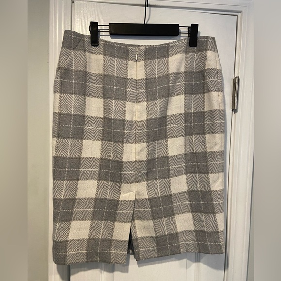Tommy Hilfiger Size 10 Wool Blend Lined Gray Gold Metallic Plaid Pencil Skirt - Picture 5 of 10